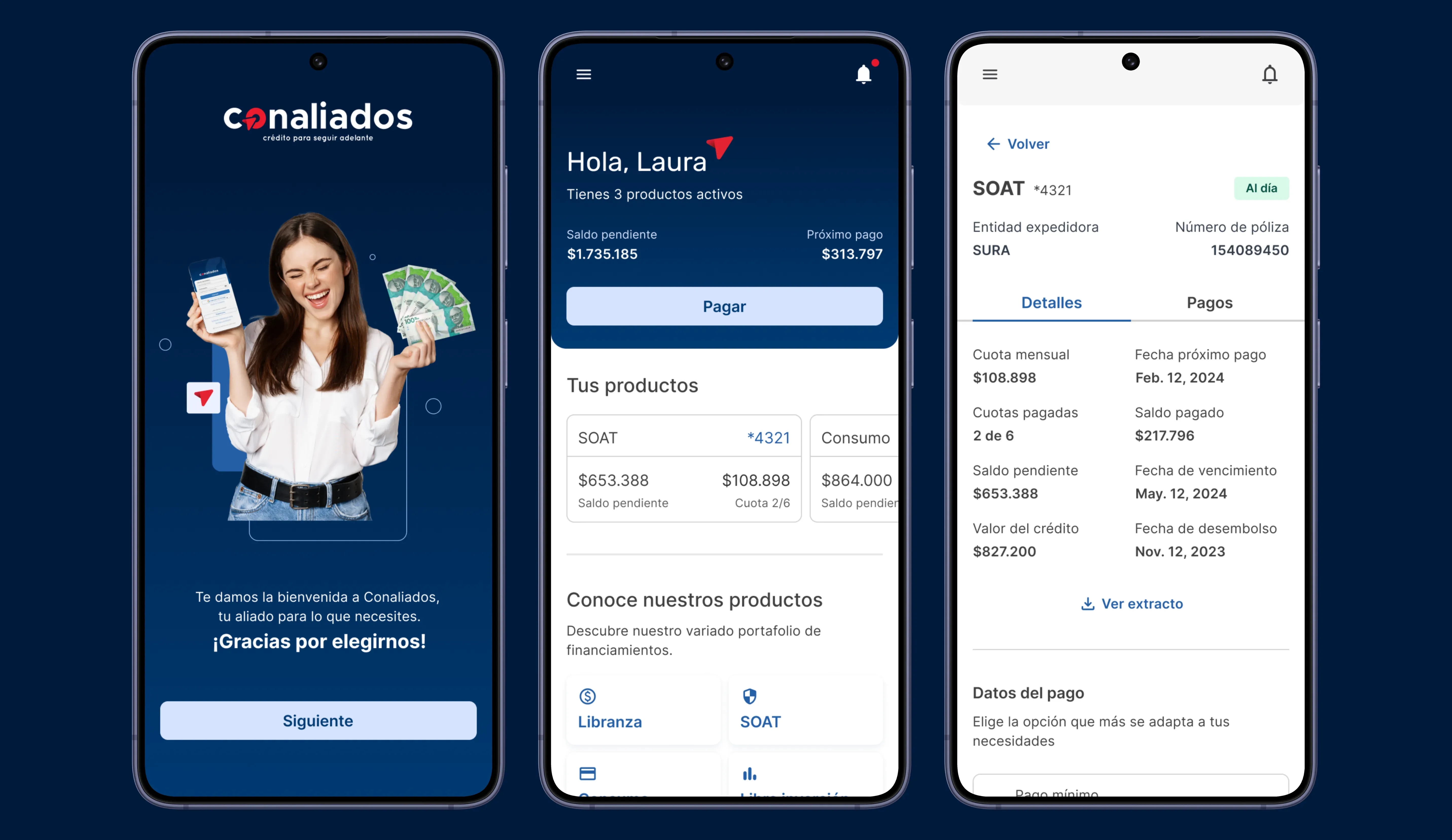 Pantallas de la app del solicitante